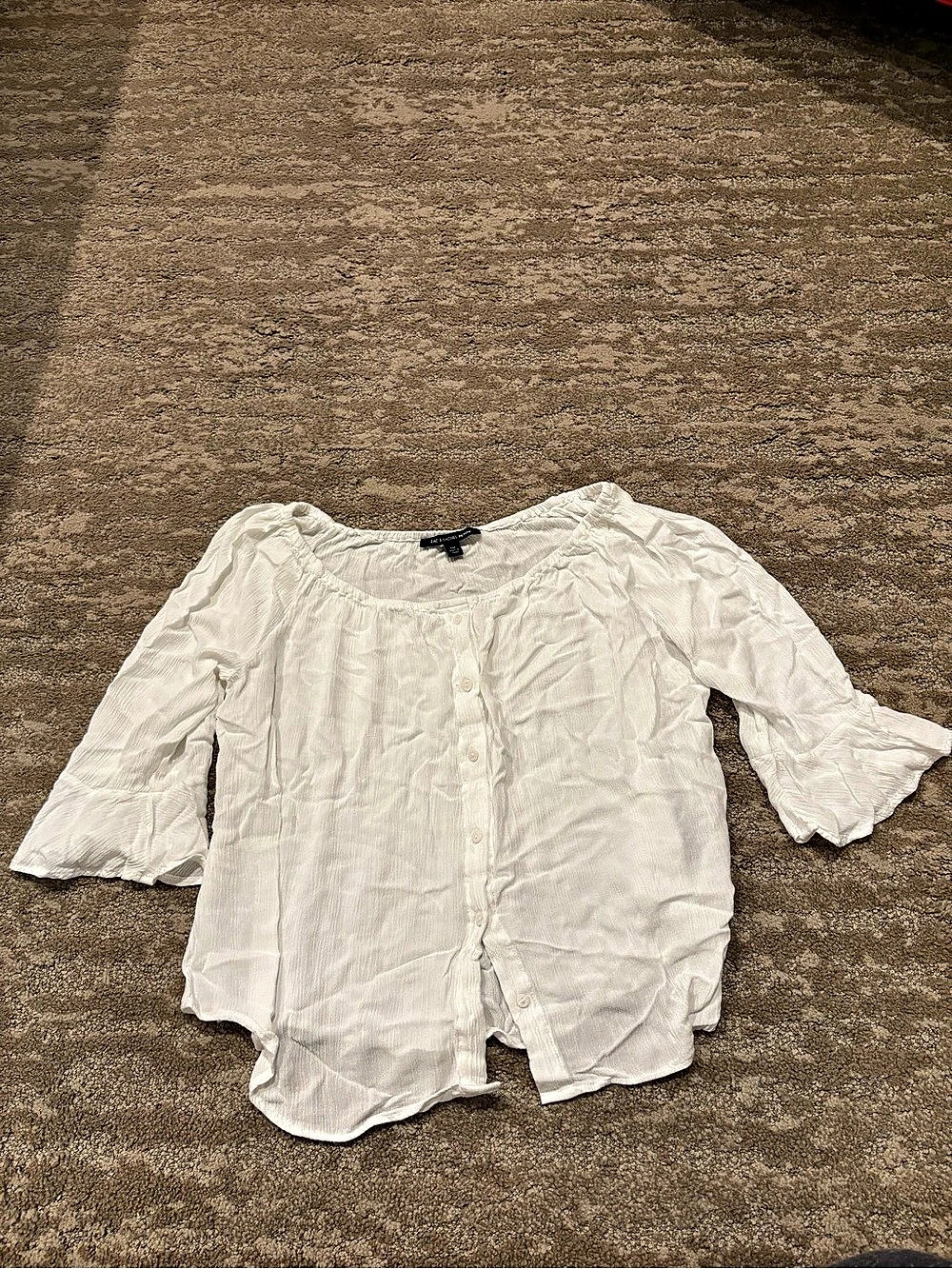 Zac & Rachel Petite Button Front Blouse in White Size Medium Like New
